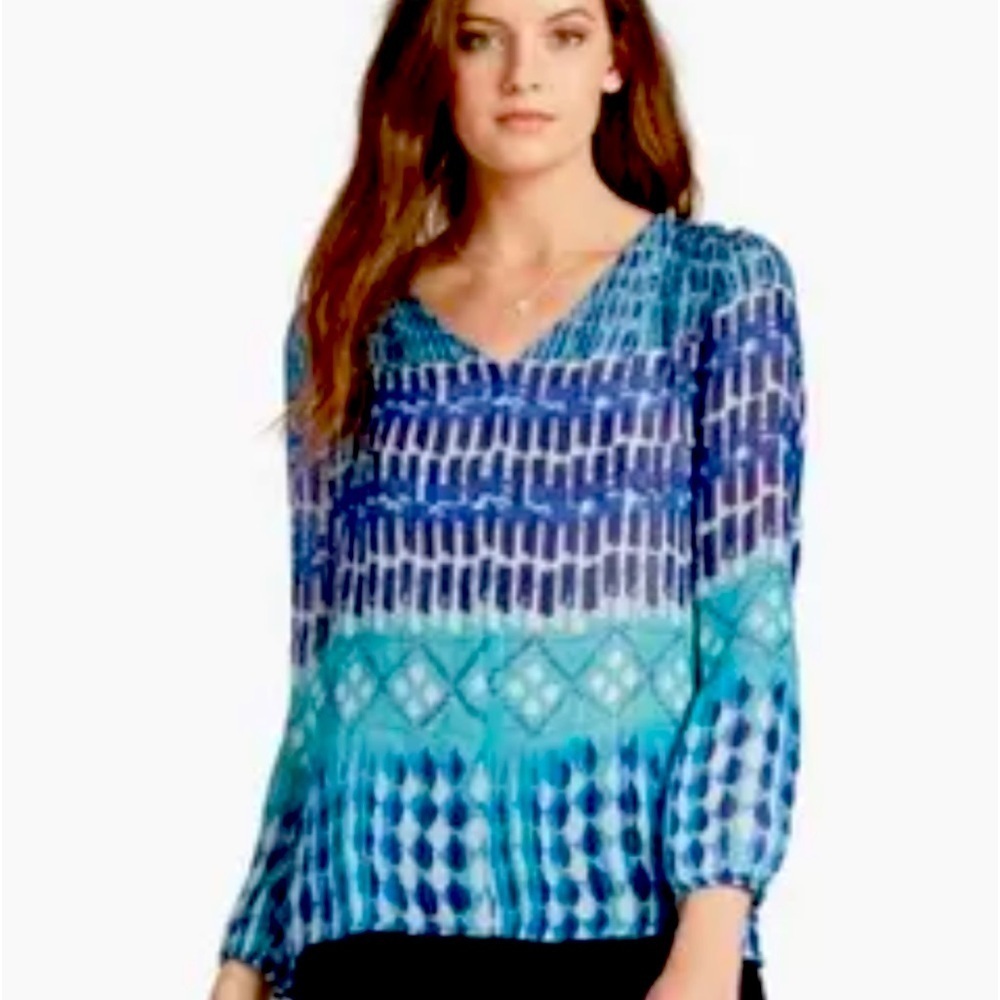 LUCKY brand blouse long sleeve sheer silver lurex stripe SIZE XS